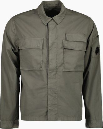 C.P. Company Mens Gabardine Half Zip Lens Overshirt - Smoked Pearl - Size: 46/Regular
