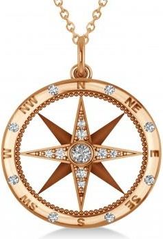 Allurez Extra Large Compass Necklace Pendant For Men Diamond Accented 14kRose Gold (0.45ct)