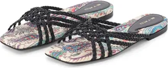 Etro Schoenen, Dames, Zwart, 38 EU, Katoen, Platte Leren Sandaal