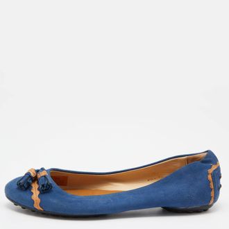 Tod's Tods Blue/tan Leather Tassel Ballet Flats