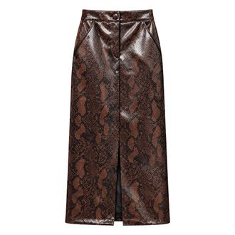 Actualee Falda Larga Efecto Piel Estampado Serpiente - Skirts - Mujer - Marr&oacute;n - XS