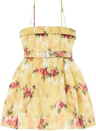 Ganni Printed Duchesse Satin Bubble Mini Dress