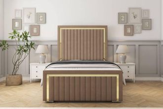 Sloomy Boston Gold Plush Bed Frame With 50 Upholstered Headboard in Taupe | Size: King
