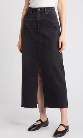 Madewell Raw Hem Mid Rise Denim Midi Skirt in Heppner Wash at Nordstrom Rack, Size 24