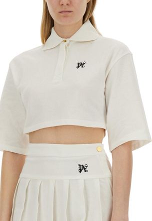 Palm Angels Monogram Cropped Polo Shirt - White
