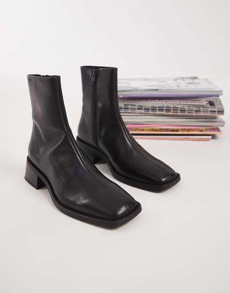 Vagabond Shoemakers Blanca stivaletti alla caviglia in pelle con punta squadrata neri-Nero