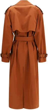 Saint Laurent Double-Breasted Belted Cotton Trench Coat - Brown