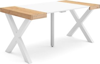 Skraut Home Mesa Consola Extensible, Mesa Comedor Plegable, 160, Para 8 Comensales, Patas Madera Maciza, Estilo Moderno, Roble Y Blanco - Skraut Home