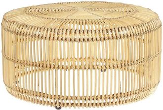 Beliani Beliani - Mesa De Centro De Rat&aacute;n Natural 84 Cm Estructura De Hierro Forma De Tambor Exterior Interior Boho R&uacute;stico Limni