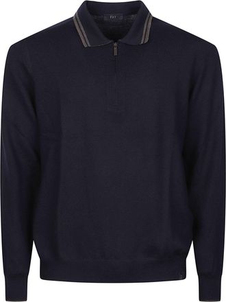 Fay Half Zip Striped Knit Virgin Wool Sweater