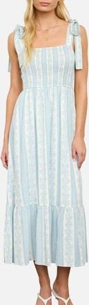 August Sky Shoulder Tie Smocked Midi Dress in Ivory/Blue at Nordstrom Rack, Size Medium