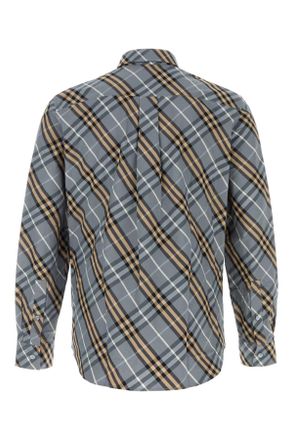 Burberry Mens Embroidered Poplin Shirt Waveblueipcheck Exterior: Cotton Camicie