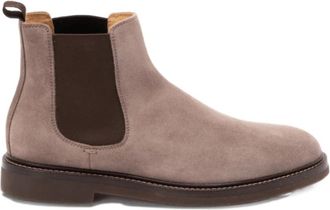 Brunello Cucinelli Taupe Suede Chelsea Laarzen - Heren - Chelseaboots - Grijs - 43 1/2 EU - Su&egrave;de - Schoenen