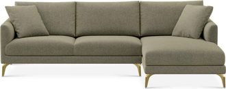 Castlery Lena Chaise Sectional Sofa Right Facing Customized, Performance Classic Twill Moss, Brass Legs, Spill Resistant, Removable Covers for Castlery