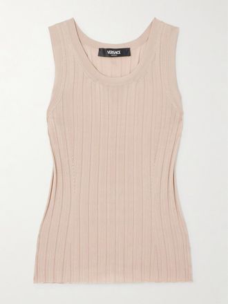 Versace Canotta In Maglia A Coste - Marrone