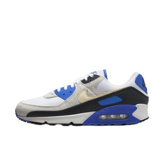 Nike Mens Air Max 90 Premium Sneaker, White Khaki Racer Blue Black, 5 UK