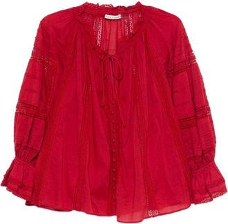 Alice & Olivia Overhemden, Dames, Rood, S, Rood Kant Detail Shirt