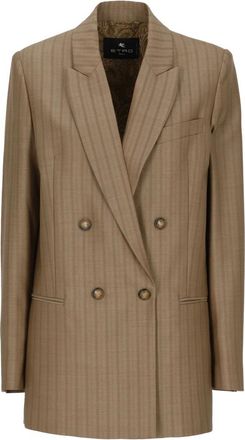 Etro Jassen, Dames, Beige, S, Wol, Dubbelrijige Jacquard Jas