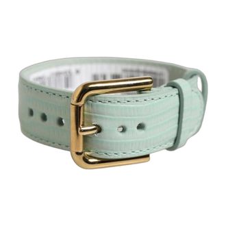 Dolce & Gabbana Textured Leather Belt with Gold Buckle - Dames - Accessoires - Groen - Maat: ONE Size Leer