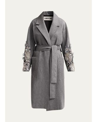 Libertine - Libertine Frosted Flowers Embellished Wool-Cashmere Wrap Coat