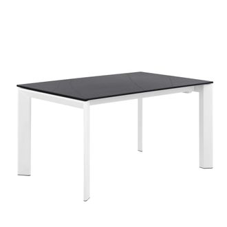 Koketto Home Mesa extensible 160 con tapa porcelanico negra y patas blancas