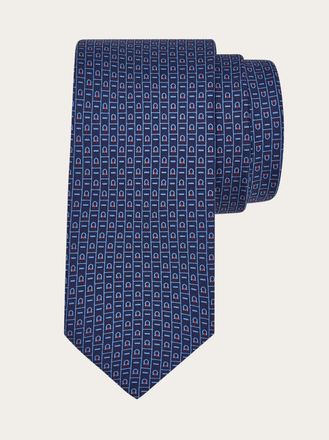 Ferragamo Men Ferragamo Monogram print silk tie Blue
