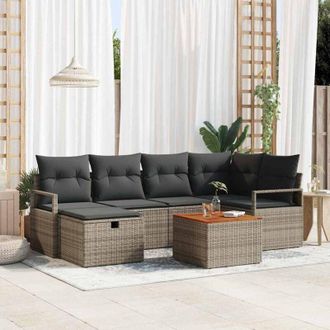 vidaXL Vidaxl - Conjunto De Sof&aacute; De Jard&iacute;n Con Coj&iacute;n 7 Pcs Gris Polirat&aacute;n