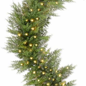 Best Choice Products Pre-Lit Cedar Cypress Christmas Garland w/ Twinkling LEDs, Realistic Indoor Holiday Decor for Door, Mantle, Battery