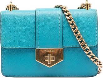 Prada Pre-owned Womens Saffiano Lux Turnlock Chain Crossbody - Marine Leather - One Size
