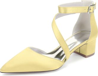 Generic Women Chunky Bridal Low Kitten Heel Pointed Toe Wedding Bridal Pumps Classic Party Office Heels 4.5Cm,Yellow,10 UK