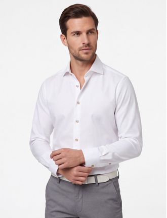 Led&ucirc;b Overhemd Ledub Modern Fit wit wide spread met borstzak effen
