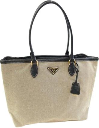 Prada Pre-owned Tote Bags, female, Beige, Size: ONE SIZE Pre-owned Vintage Canvas Tote Bag
