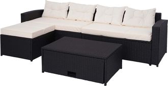 Hhg Hhg - Nunca Usado] Conjunto De Polirrat&aacute;n 080, Conjunto De Balc&oacute;n/jard&iacute;n/sal&oacute;n Sof&aacute;, Compartimento, Negro, Cojines Crema-beige