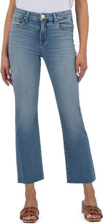 Kut from the Kloth Kelsey Fab Ab High Waist Raw Hem Ankle Kick Flare Jeans in Simplicity Blue at Nordstrom, Size 6