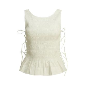 Ganni Scoop Neck Shirred Top - female - Ganni - Sleeveless Tops - Beige - 2XS - Tops