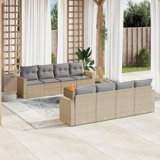 vidaXL Set De Sof&aacute;s De Jard&iacute;n 9 Pzas Con Cojines Rat&aacute;n Sint&eacute;tico Beige Vidaxl