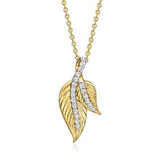 Ross-Simons Diamond Double-Leaf Pendant Necklace in 18kt Gold Over Sterling