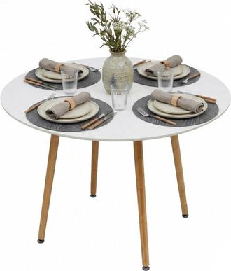 Relaxdays Relaxdays round dining table, H x D: 75 x 90 cm, MDF & bamboo, for 4 people, Scandinavian, white/natural