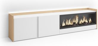 Skraut Home Skraut Home - Mueble Tv, Televisi&oacute;n, Muebles De Sal&oacute;n, Almacenaje, 212x35x50cm, Para Tv Hasta 80, Chimenea El&eacute;ctrica Xxl, Led, Estilo Moderno, Blanco 