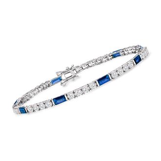 Ross-Simons CZ and Simulated Sapphire Tennis Bracelet in Sterling Silver