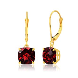 MAX + STONE 14k Solid Yellow Gold Gemstone Dangle Leverback Earrings (8mm)