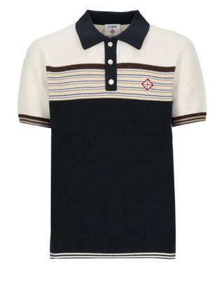 Casablanca Blue Color-Block Cotton-Wool Polo Shirt