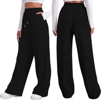 Generic Womens Baggy Fleece Open Bottom Sweatpants Solid 2024 Loose Fitting Wide Legged Joggers Winter Yoga Casual Wide Leg Lounge Pants Straight Leg Open Leg