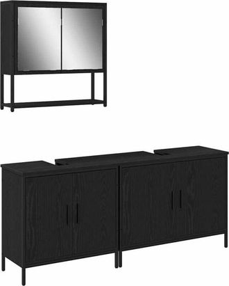 vidaXL Vidaxl - Juego de muebles de baño con puerta 3 pcs Negro 80 x 30 x 44 cm