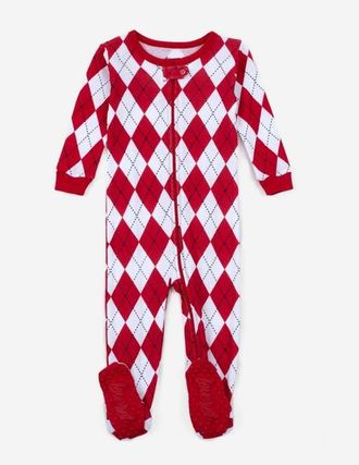 Leveret Footed Cotton Pajamas Matching Family Coordinated Holiday Prints in Argyle Red & White at Nordstrom, Size 18-24M
