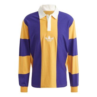 adidas Originals Hack Rugby Long Sleeve Polo Shirts Purple Yellow IJ5956