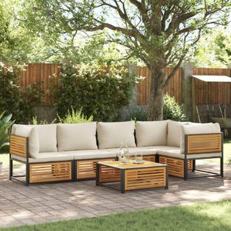 vidaXL Set De Sof&aacute;s De Jard&iacute;n Con Cojines 6 Pzas Madera Maciza Acacia Vidaxl