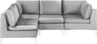 Beliani Sof&aacute; Esquinero 4 Plazas De Terciopelo Gris Derecho Asiento Patas Metal Glamour Evja