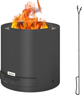 OUTSUNNY Brasero Exterior Redondo &Oslash;45x42 Cm De Acero Brasero Exterior Jard&iacute;n Con Bandeja Para Cenizas Y Atizador Protector De Chispas Negro