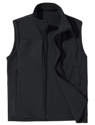 Feoya Mens Reversible Gilet Fleece-lined Sleeveless Jacket Vest Autumn Winter Outerwear Vest with Pockets Windproof Activewear Waistcoat for Work Fishing Ou